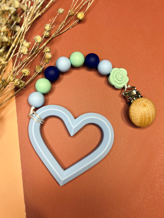 Light Blue and Dark Blue Teething Heart