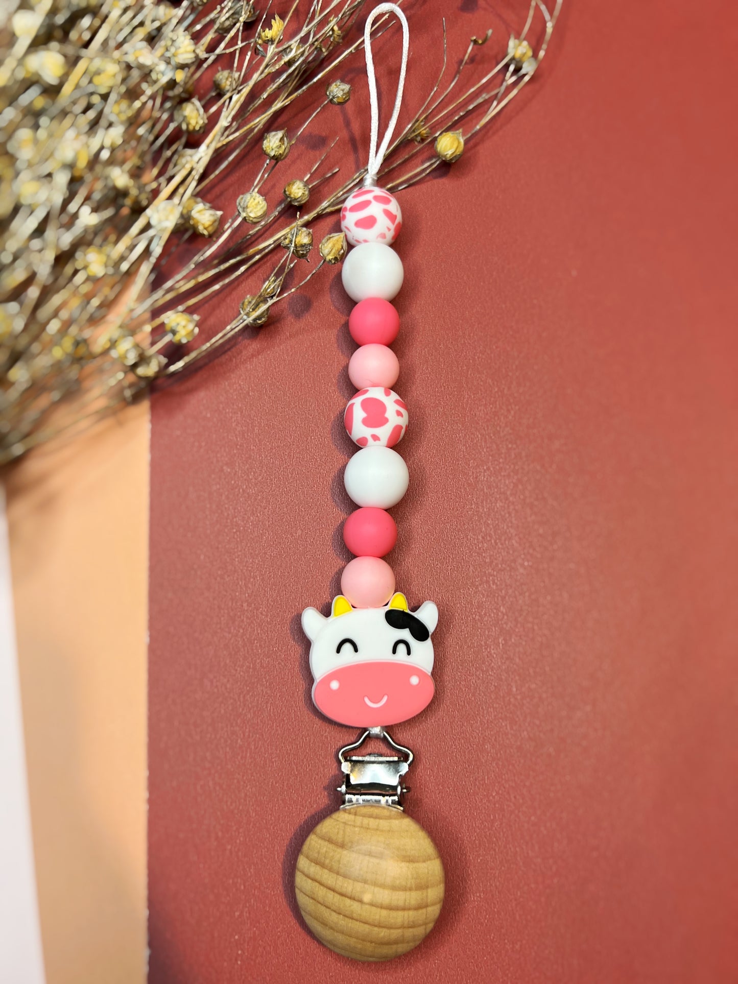 Cow Small Pacifier Clip