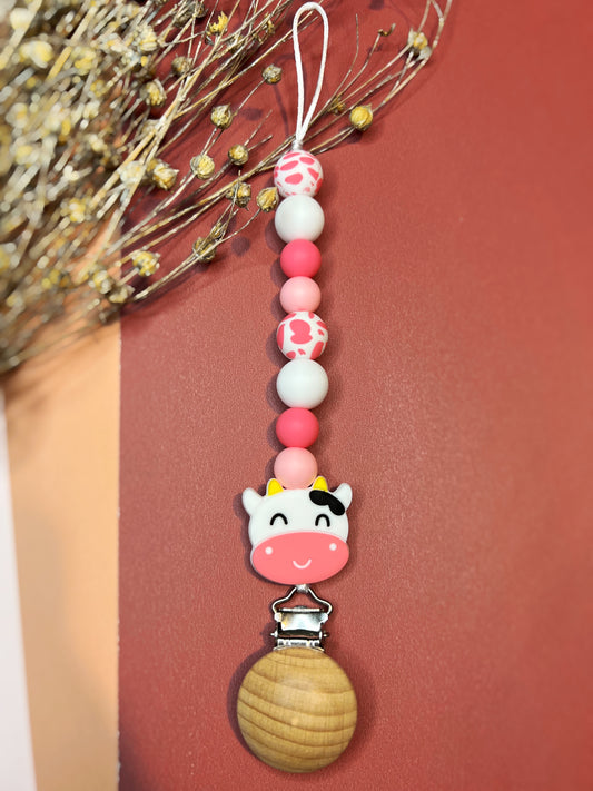 Cow Small Pacifier Clip