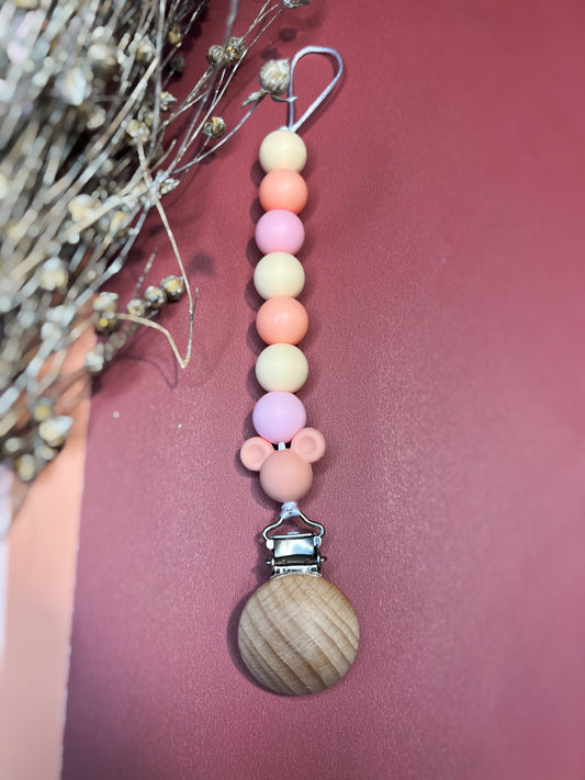 Orange and Pink Mickey Inspired Pacifier Clip